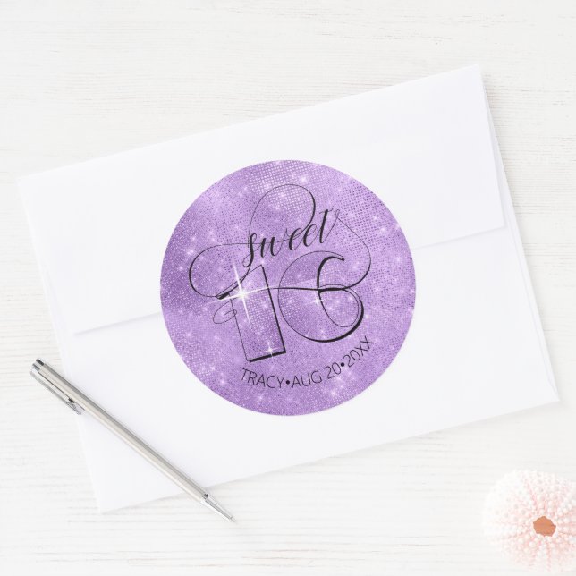 Glitzer und Shine Sweet 16 Violet ID675 Runder Aufkleber (Umschlag)