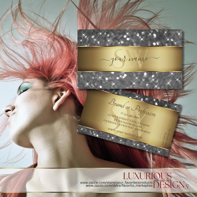 Glitzer- und Silbersterne-Initialen Visitenkarte (Von Creator hochgeladen)