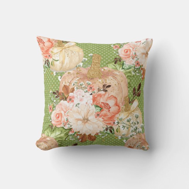 Glitzer und Sparkle Fall Floral und Pumpkin Kissen (Vorderseite)