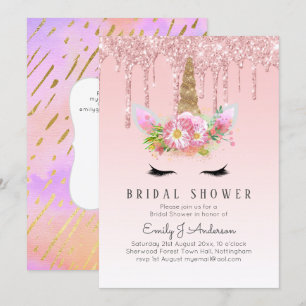 Glitzer Unicorn BRAUTPARTY Rosa Gold Drilling Einladung