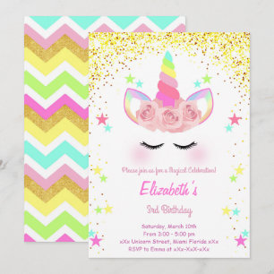 Glitzer Unicorn Einladung zum Geburtstag