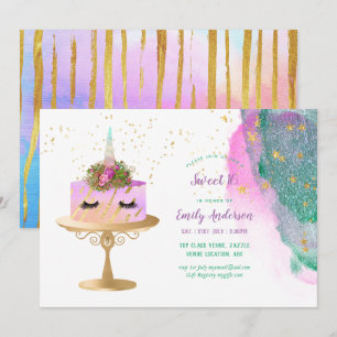 Glitzer Unicorn Pink Gold Sweet 16 Trendy Girls Einladung