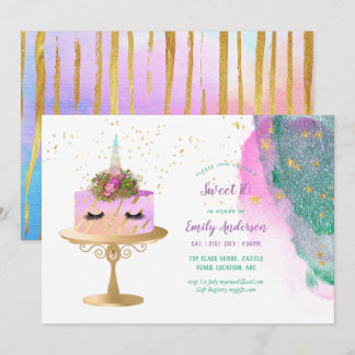 Glitzer Unicorn Pink Gold Sweet 16 Trendy Girls Einladung