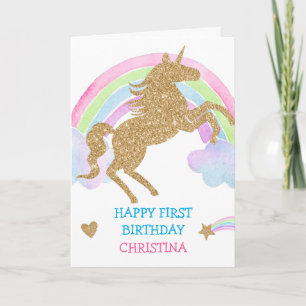 Glitzer Unicorn Rainbow Girl Birthday Karte