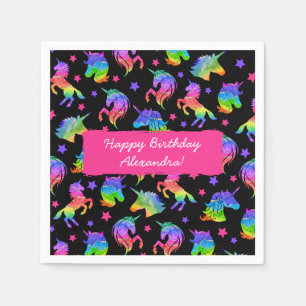 Glitzer Unicorn Rainbow mit Vorname Geburtstag Serviette