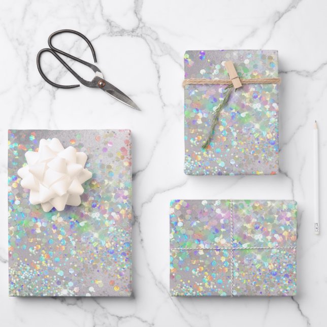 Glitzer unicorn Regenbogen konfetti gitter Mädchen Geschenkpapier Set (Vorderseite)