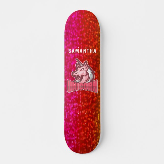 Glitzer Unicorn Skateboard (Vorne)