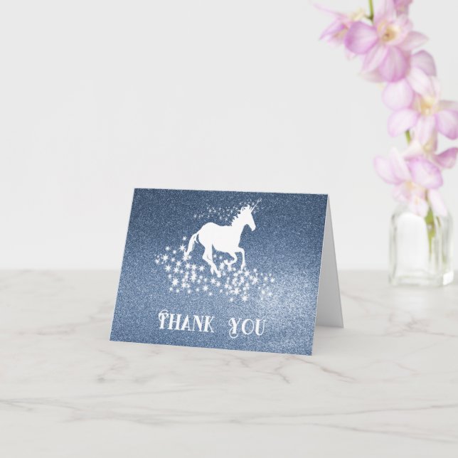 Glitzer Unicorn und Stars Vielen Dank | Blue Card Karte (Orchidee)