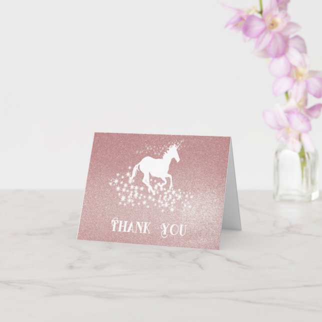 Glitzer Unicorn und Stars Vielen Dank | Rosa Karte (Orchidee)