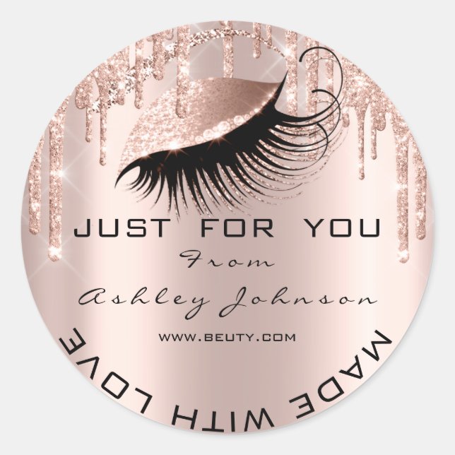 Glitzer Vielen Dank Lashes Rose Gold aus Liebe Runder Aufkleber (Vorderseite)