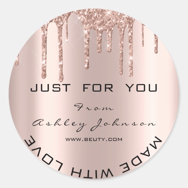 Glitzer Vielen Dank Rose Gold gemacht mit Liebe Runder Aufkleber (Vorderseite)