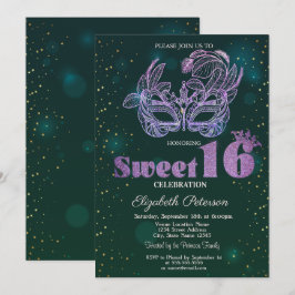 Glitzer Violet Masque Green Sweet 16 Einladung