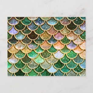 Glitzer von grünen Metallfolien, Goldverkleidungen Postkarte