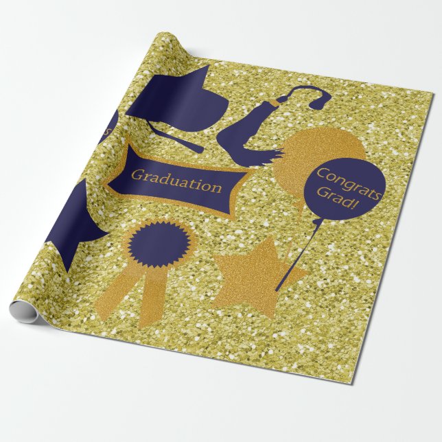 Glitzer von Navy & Gold Abschluss Imitate Geschenkpapier (Ungerollt)