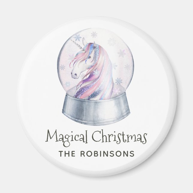 Glitzer Wasserfarbe Einhorn Winterurlaub Magnet (Vorne)