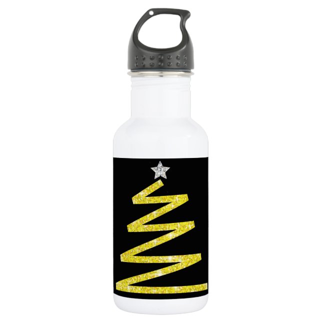 Glitzer Weihnachtsbaum Edelstahlflasche (Vorderseite)
