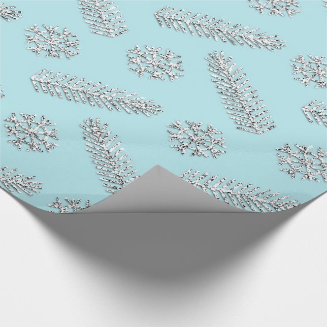 Glitzer Weihnachtsbaum Feiertage Schneeflocken Geschenkpapier (Ecke)