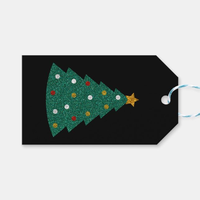 Glitzer Weihnachtsbaum Geschenkanhänger (Vorderseite (Horizontal))
