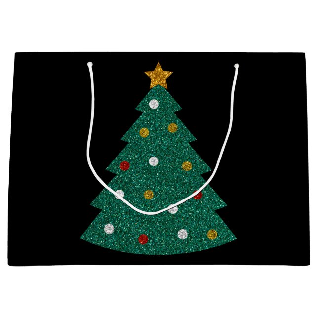 Glitzer Weihnachtsbaum Große Geschenktüte (Vorderseite)