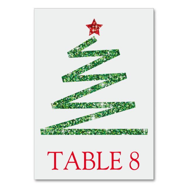 Glitzer Weihnachtsbaum Tischnummer (Vorderseite)