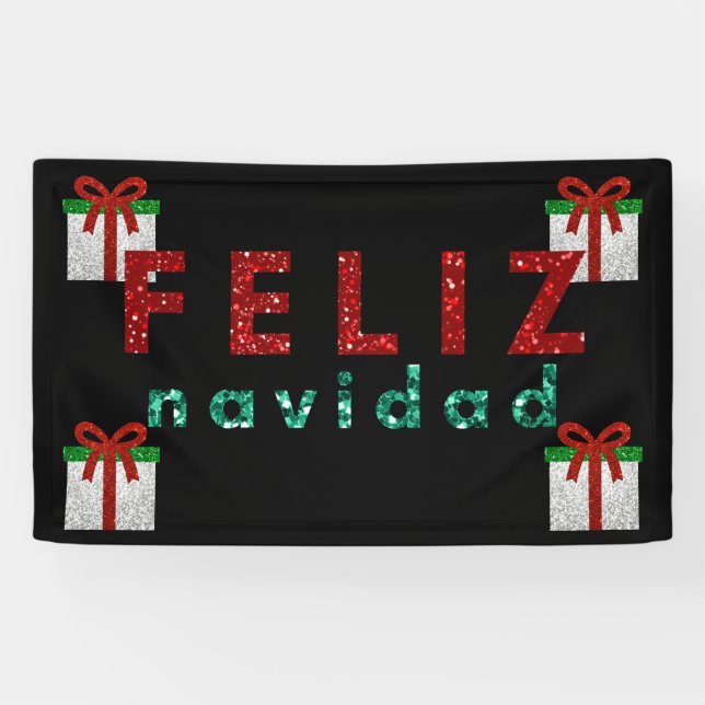Glitzer Weihnachtsgeschenk Feliz Navidad Banner (Horizontal)