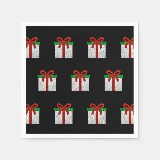 Glitzer Weihnachtsgeschenk Muster Napkins Serviette (Vorderseite)