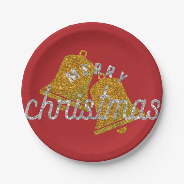 Glitzer Weihnachtsglocken Pappteller (Vorderseite)