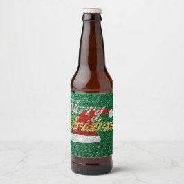 Glitzer Weihnachtsmannmütze Bierflaschenetikett