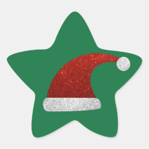 Glitzer Weihnachtsmannmütze Stern-Aufkleber