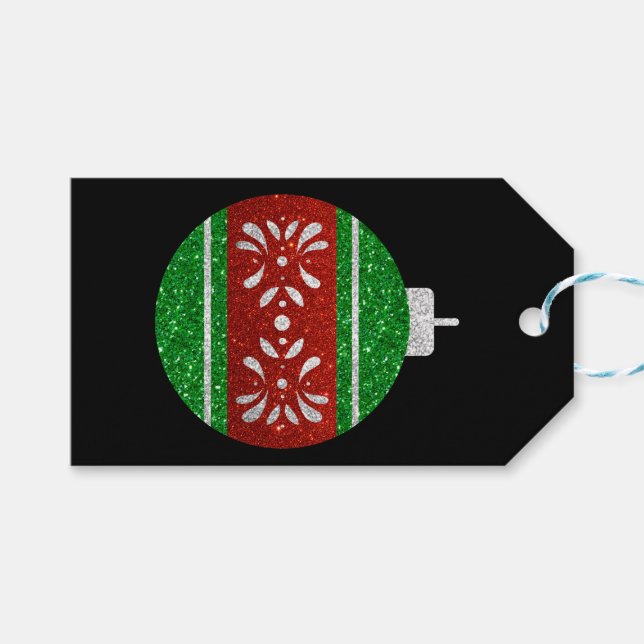 Glitzer Weihnachtsschmuck Geschenkanhänger (Vorderseite (Horizontal))