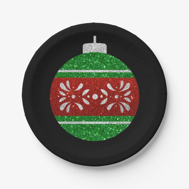 Glitzer Weihnachtsschmuck Pappteller (Vorderseite)
