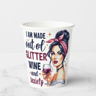Glitzer, Wein und Retro Girl Cup Pappbecher