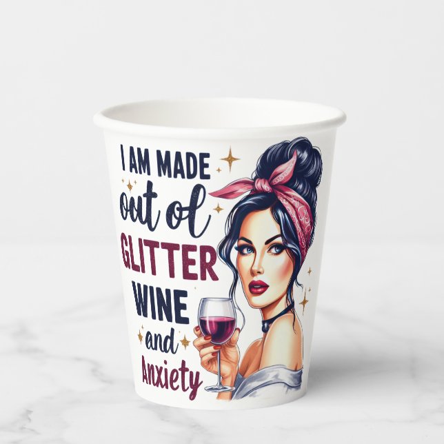 Glitzer, Wein und Retro Girl Cup Pappbecher (Vorderseite)