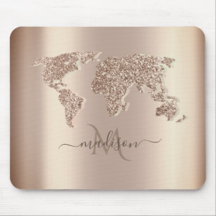Glitzer Weltkarte Reise Monogramm Mousepad