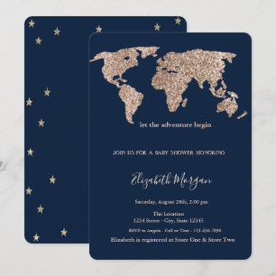 Glitzer Weltkarte Sterne Baby Shower Einladung