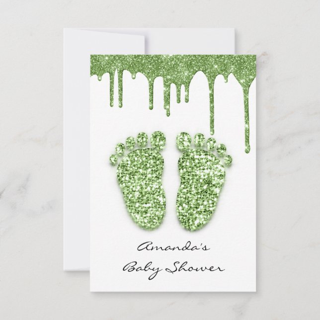 Glitzer White Mint Green Baby Dusche Feet Einladung (Rückseite)