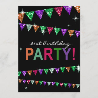 Glitzer-Wimpel-Flaggen-21. Geburtstags-Feier Einladung
