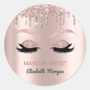 Glitzer-Wimpern, Rosen-Gold-Tropfen, Make-up Runder Aufkleber