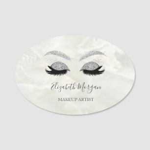 Glitzer-Wimpern, Weißer Marmor Makeup-Artist Namensschild