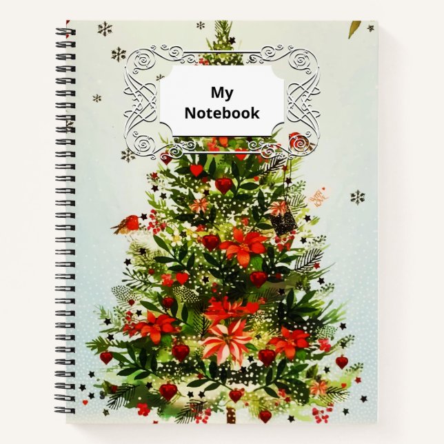 Glitzer Winter Hirschwald Rose Blumenbeere Wasserf Notizbuch (Vorderseite)