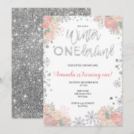 Glitzer Winter ONEderland Schnee Einladung zum Geb