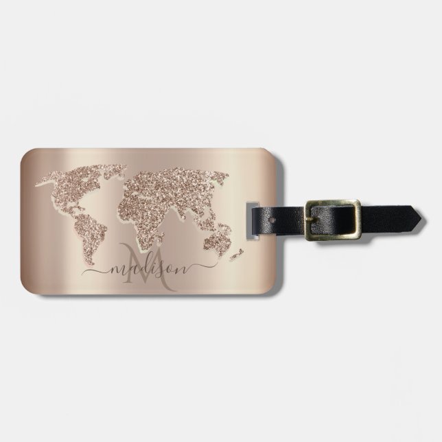 Glitzer World Map Travel Monogram Gepäckanhänger (Vorderseite horizontal)
