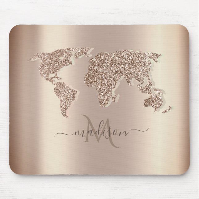 Glitzer World Map Travel Monogram Mousepad (Vorne)