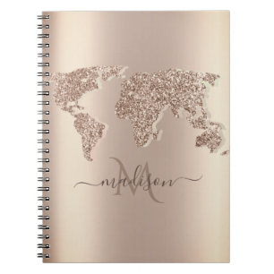 Glitzer World Map Travel Monogram Notizblock