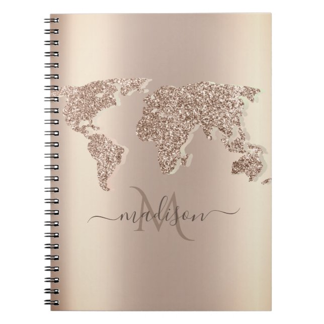 Glitzer World Map Travel Monogram Notizblock (Vorderseite)