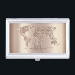 Glitzer World Map Travel Monogram Visitenkarten Dose<br><div class="desc">Elegante Glitzer Weltkarte auf goldenem Hintergrund mit Ihrem Namen.</div>