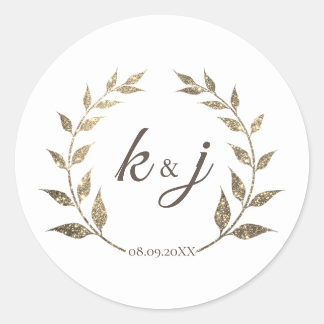 Glitzer Wreath Monogram Wedding Save the Date Runder Aufkleber (Vorderseite)