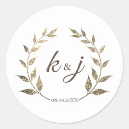 Glitzer Wreath Monogram Wedding Save the Date Runder Aufkleber