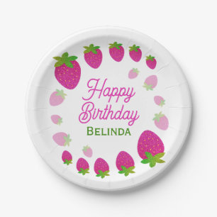 Glitzer Y2K Strawberry Berry Birthday Pappteller