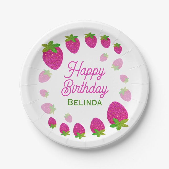 Glitzer Y2K Strawberry Berry Birthday Pappteller (Vorderseite)